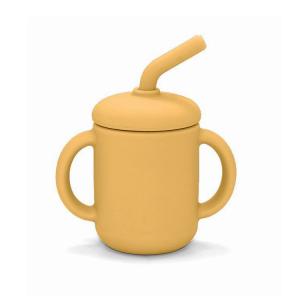Cup with straw silicone ochre