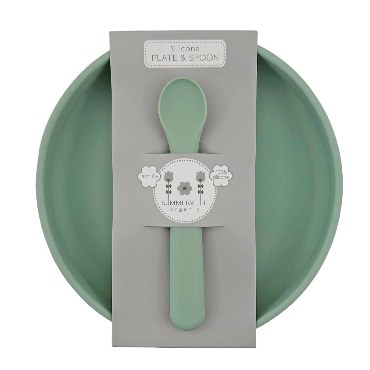 Plate and spoon silicone cameo green