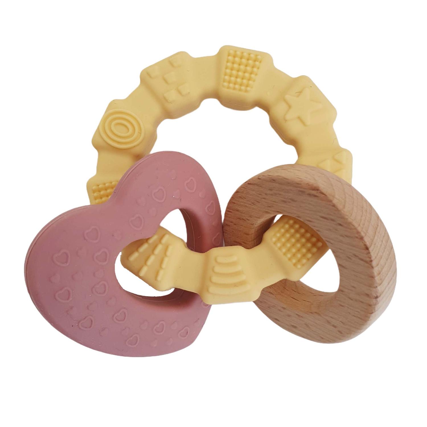 Teether toy heart dusty rose