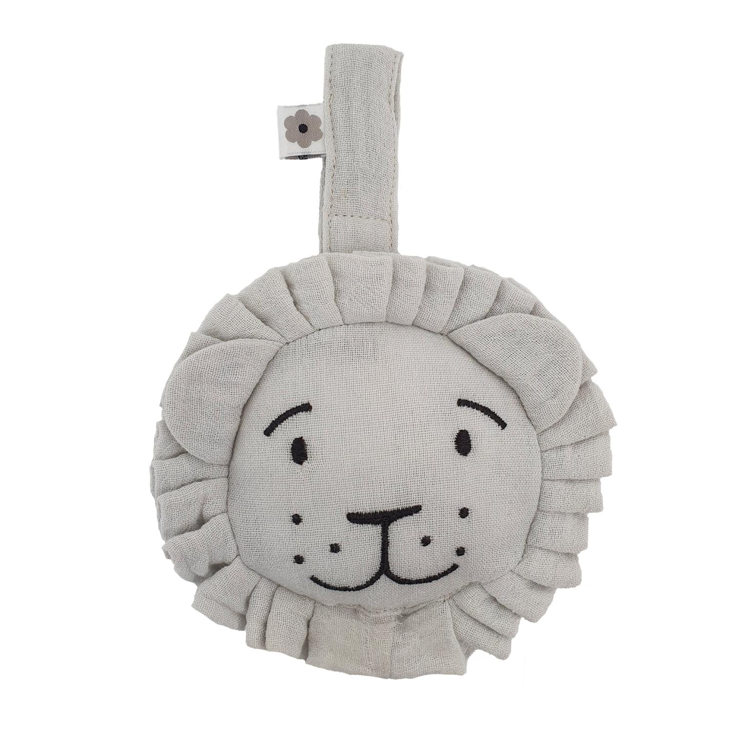 Hanging rattle lion silver grey eco