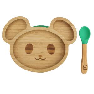 Kids bamboo tableware mouse green