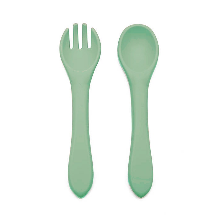 Spoon and fork silicone cameo green