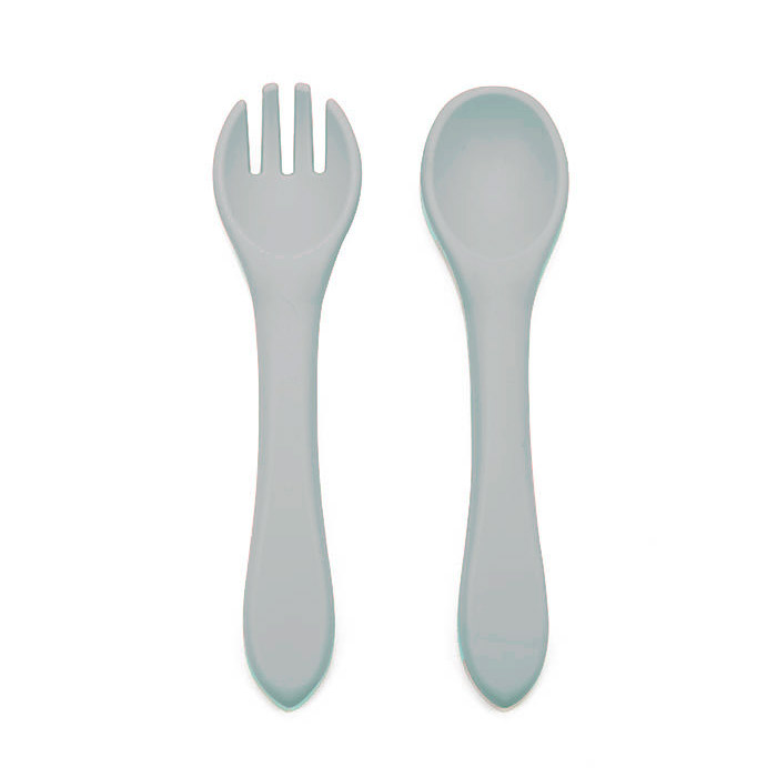 Spoon and fork silicone silver grey