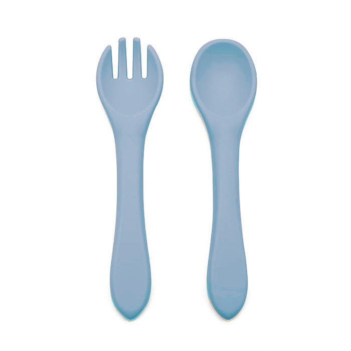 Spoon and fork silicone stone blue