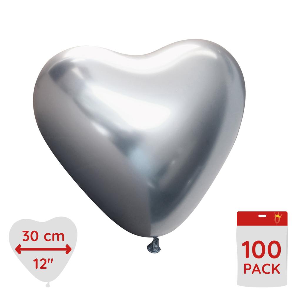 Latex Hearts - Silver Chrome 100-pack