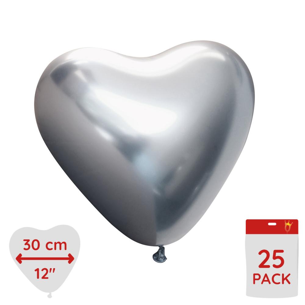 Latex Hearts - Silver Chrome 25-pack