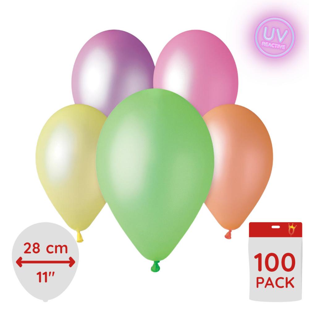Latexballonger - Neon Assorted Glow 28 cm 100-pack