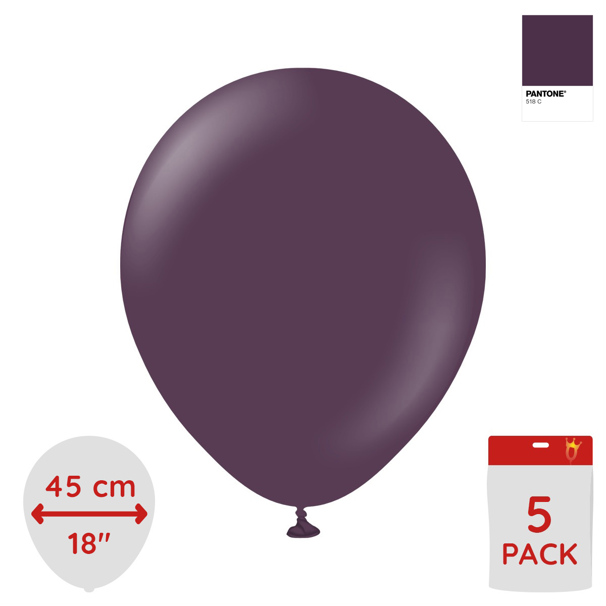 Latexballoons - Plum 45 cm 5-pack
