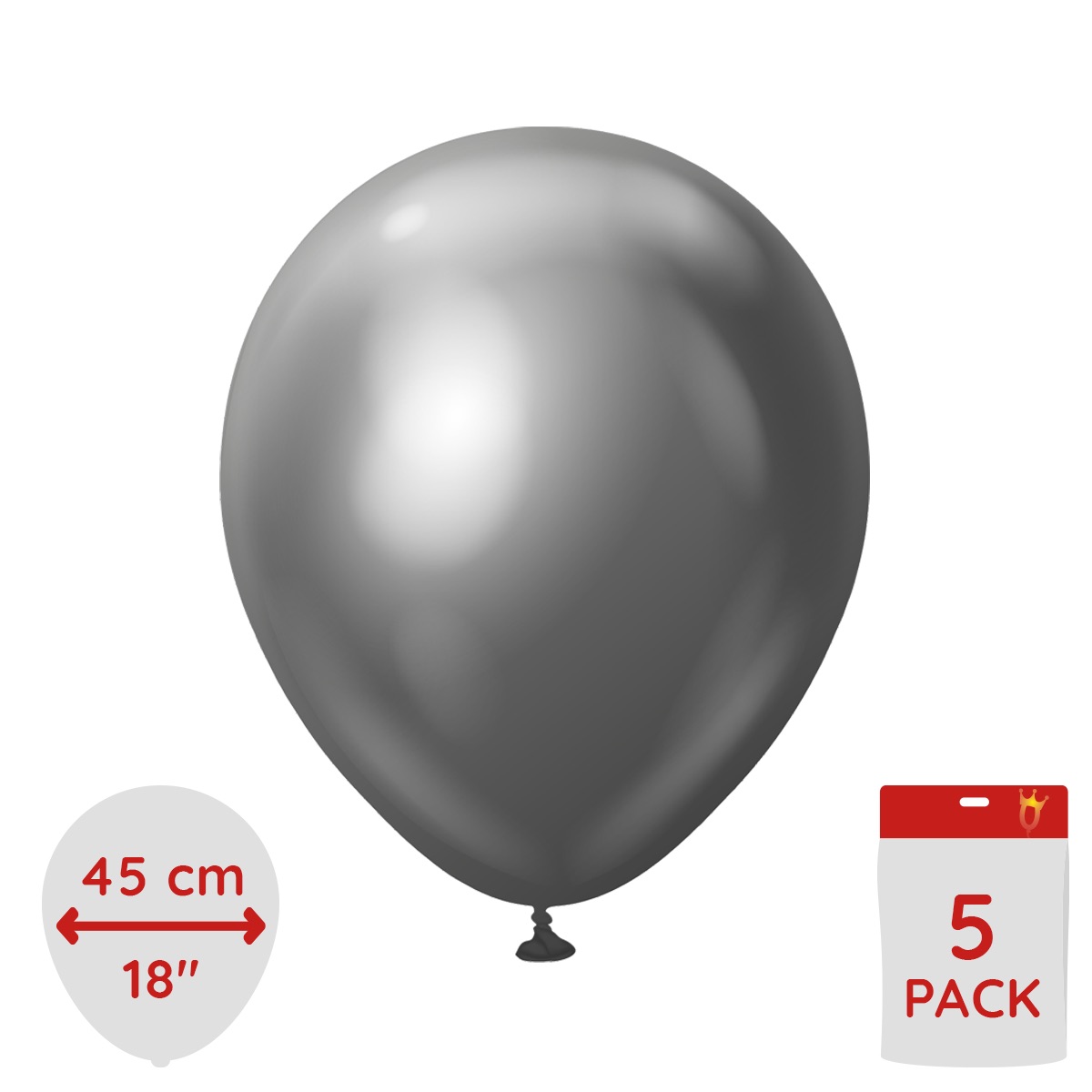 Latexballoons - Space Grey Chrome 45 cm 5-pack