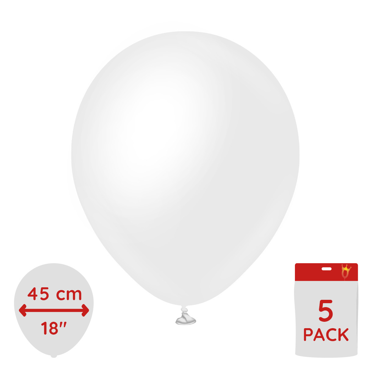 Latexballoons - Opaque Satin Snow White 45 cm 5-pack