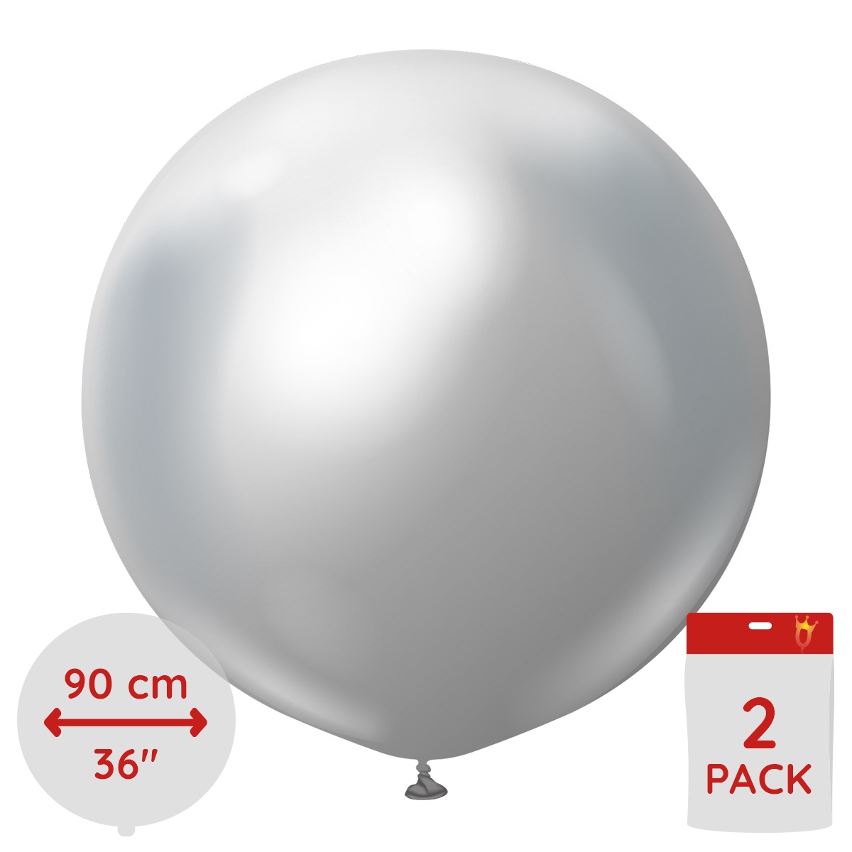 Latexballoons - Silver Chrome 90 cm 2-pack