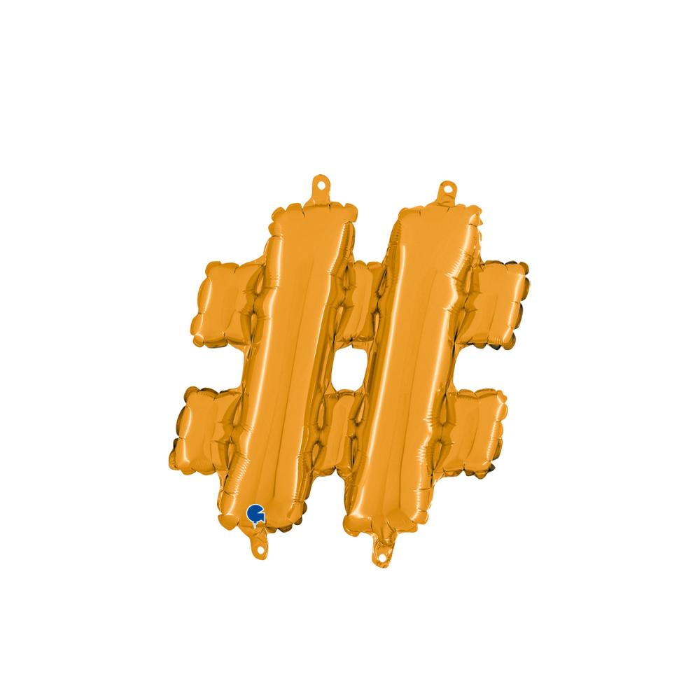 Teckenballong - # Hashtag Guld 35 cm