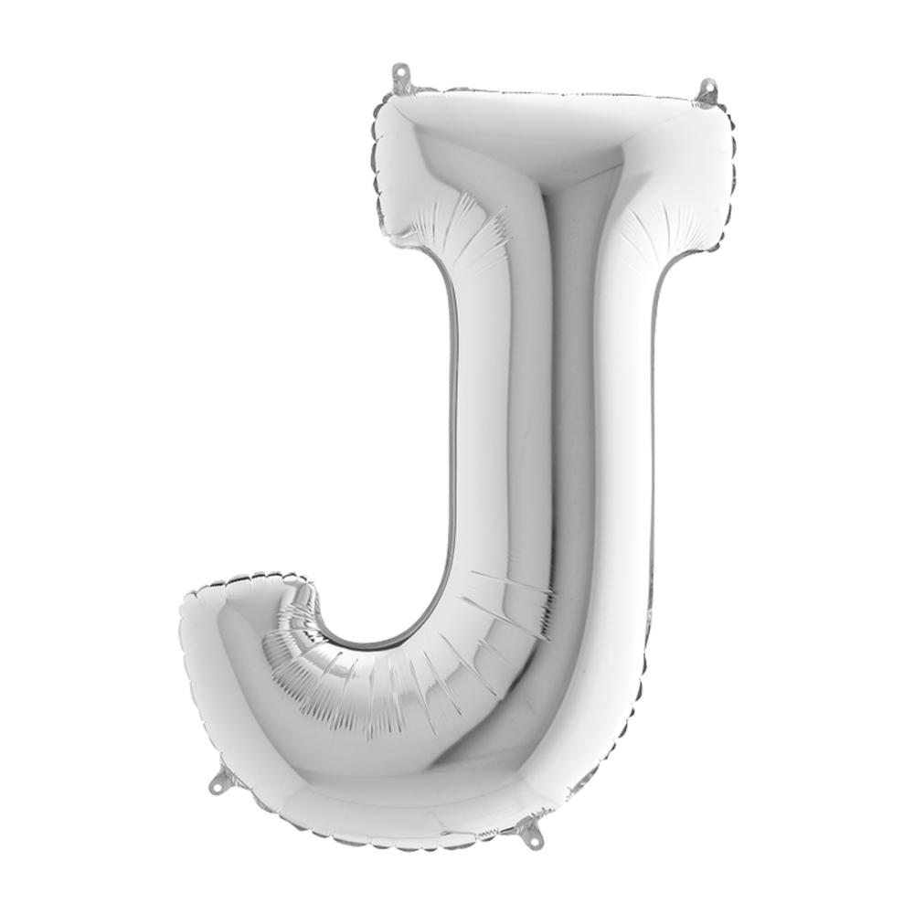 Bokstavsballong - J Silver 100 cm