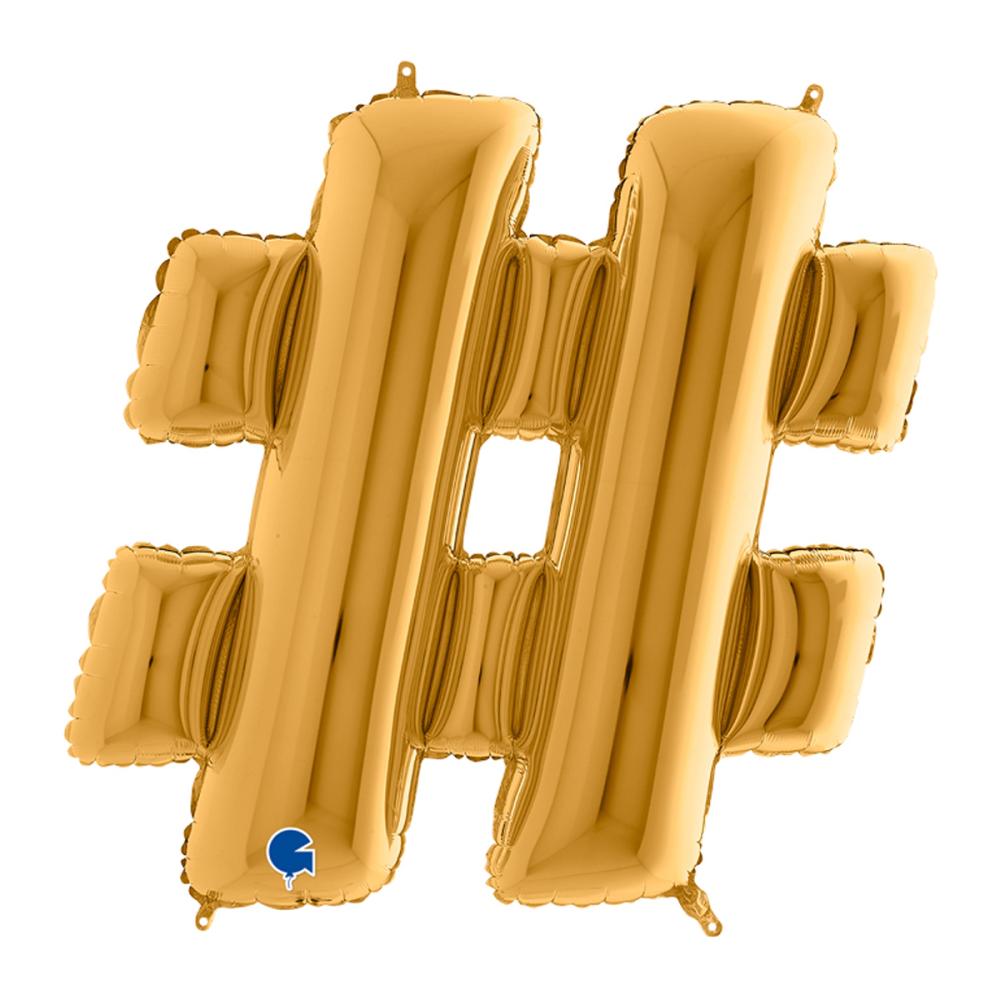 Teckenballong - # Hashtag Guld 100 cm