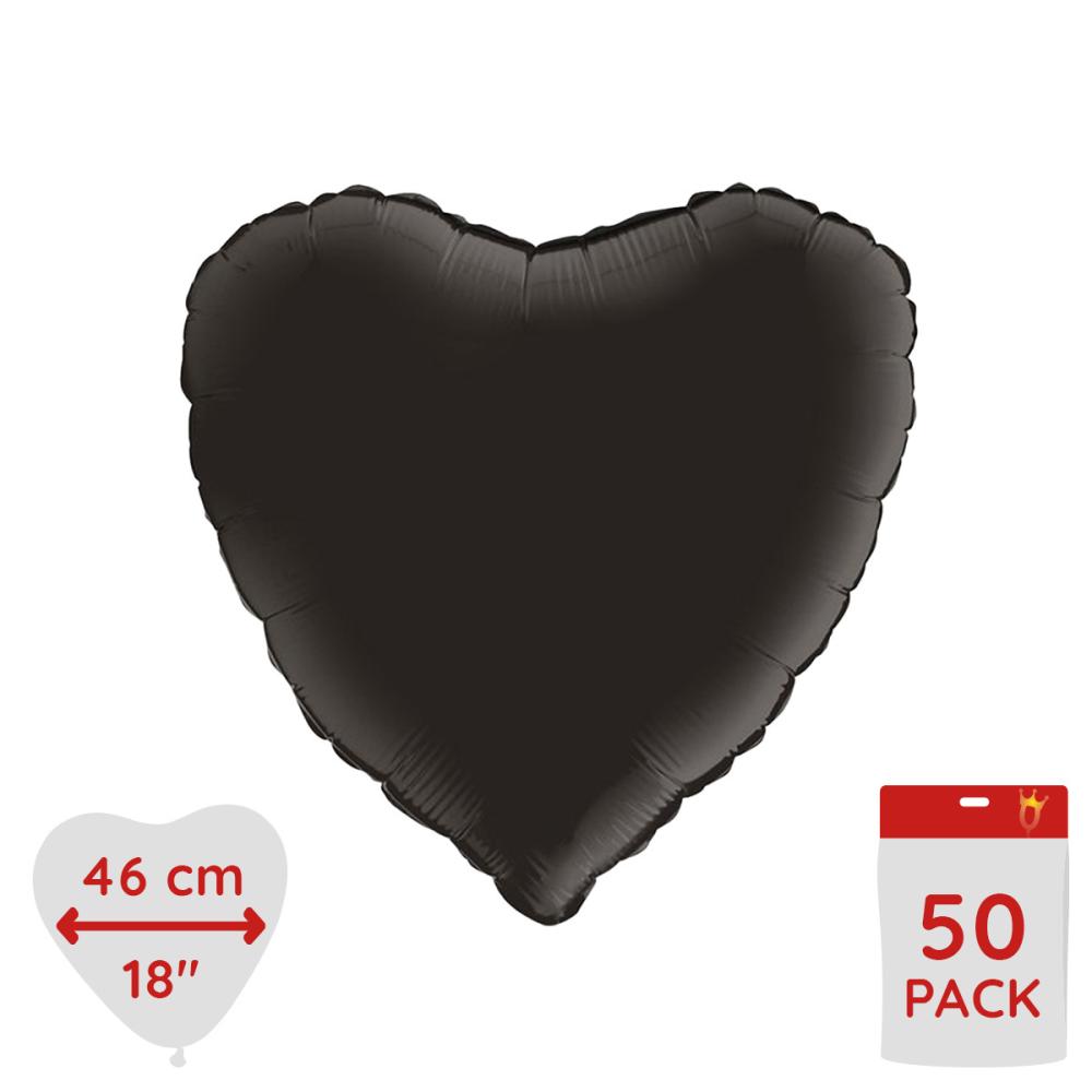 Folieballong - Hjärta Satin Fume Black 46 cm - Bulk 50-pack