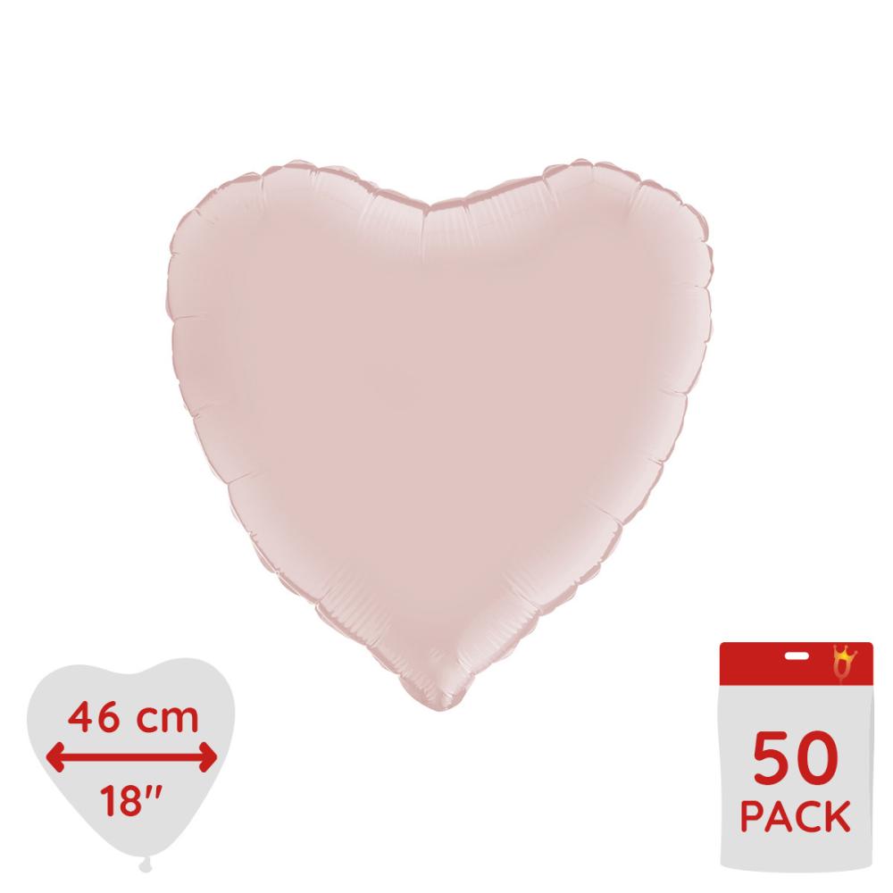 Folieballong - Hjärta Satin Pastel Pink 46 cm - Bulk 50-pack
