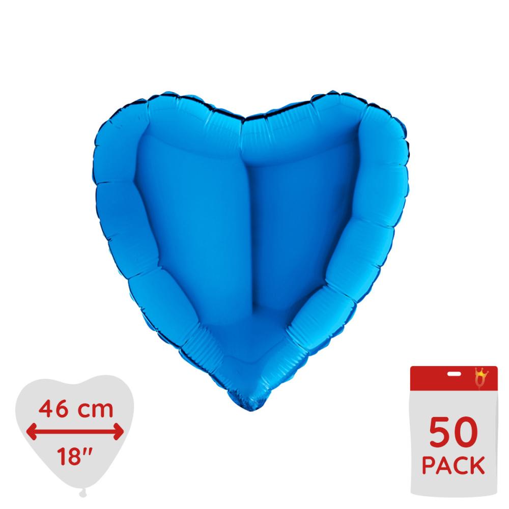 Folieballong - Hjärta Blått 46 cm - Bulk 50-pack