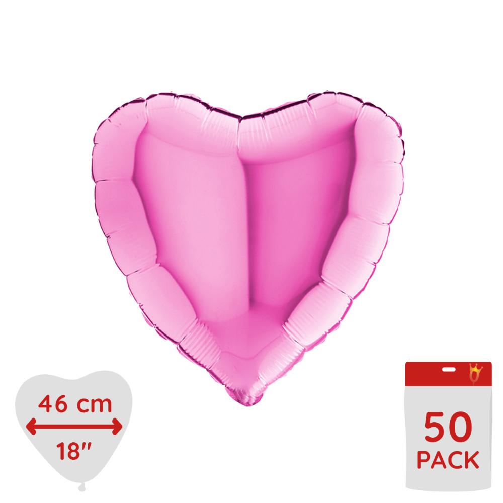 Folieballong - Hjärta Rosa 46 cm - Bulk 50-pack