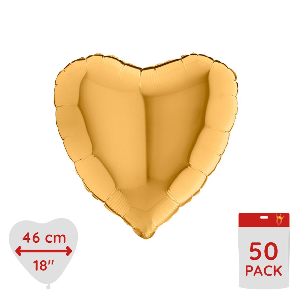 Folieballong - Hjärta Guld 46 cm - Bulk 50-pack