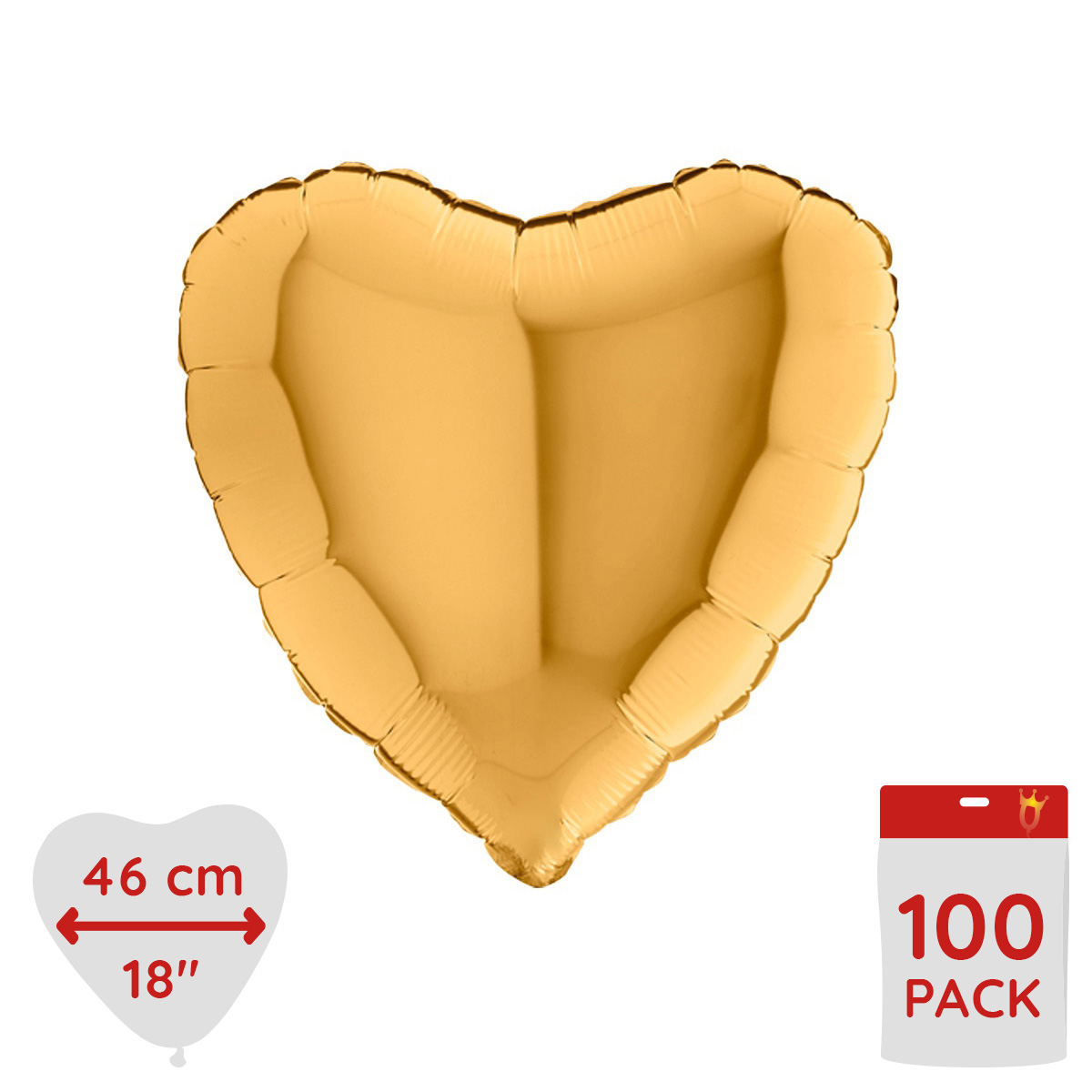 Folieballong - Hjärta Guld 46 cm BULK 100-pack
