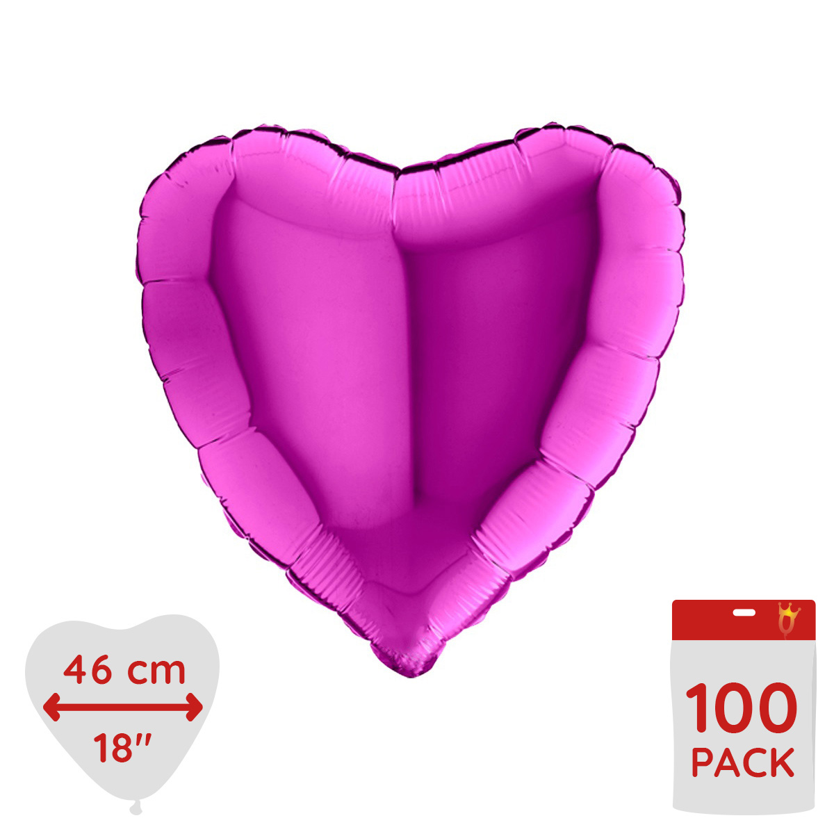 Folieballong - Hjärta Lila 46 cm BULK 100-pack