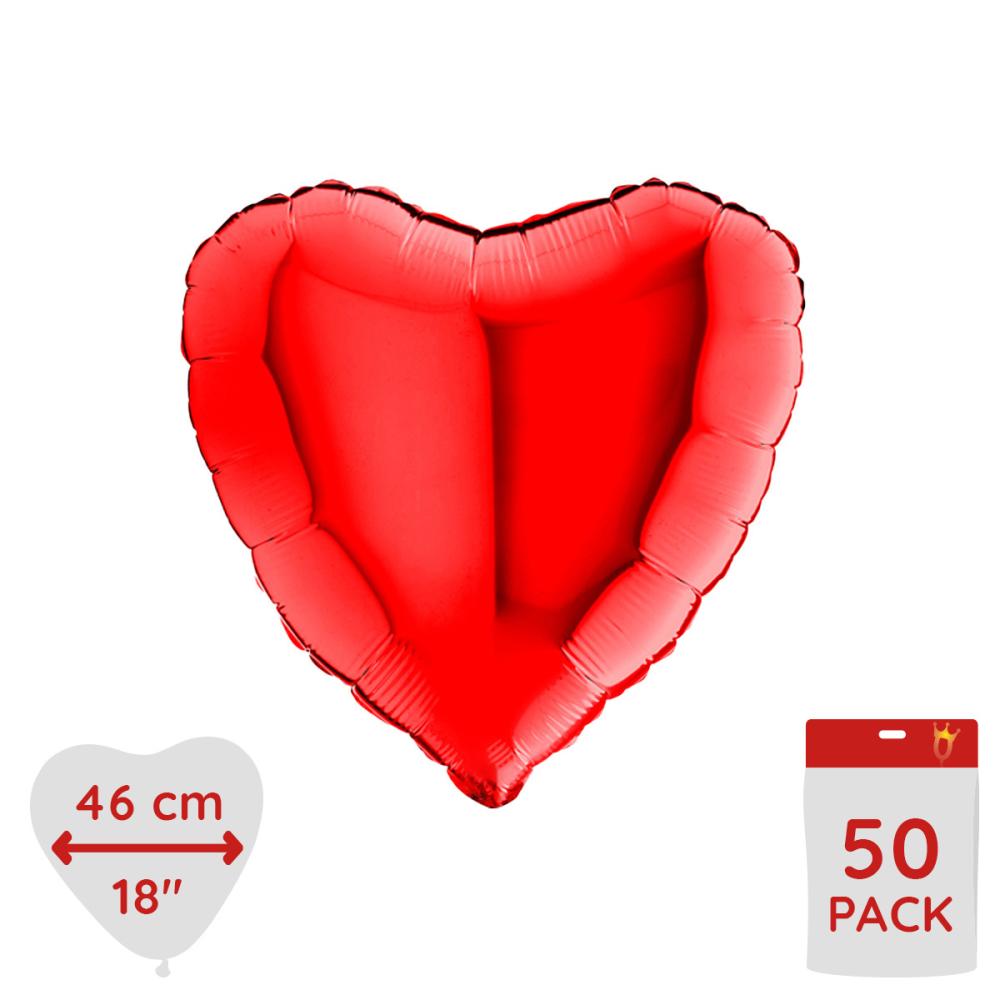 Folieballong - Hjärta Rött 46 cm Bulk 50-pack