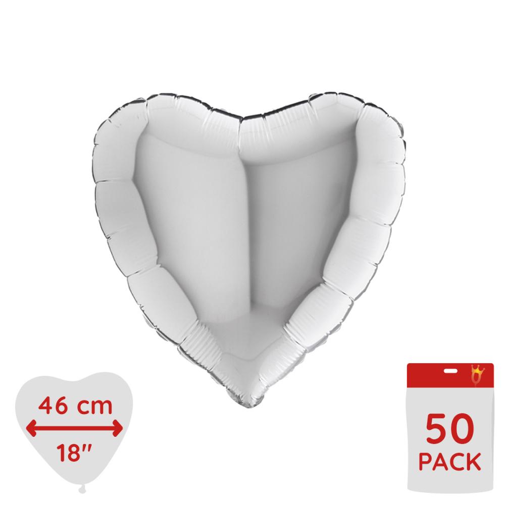 Folieballong - Hjärta Silver 46 cm - Bulk 50-pack