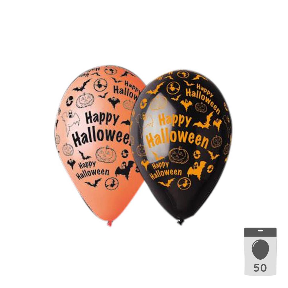 Latexballonger - Happy Halloween Svarta & Orange 50-pack