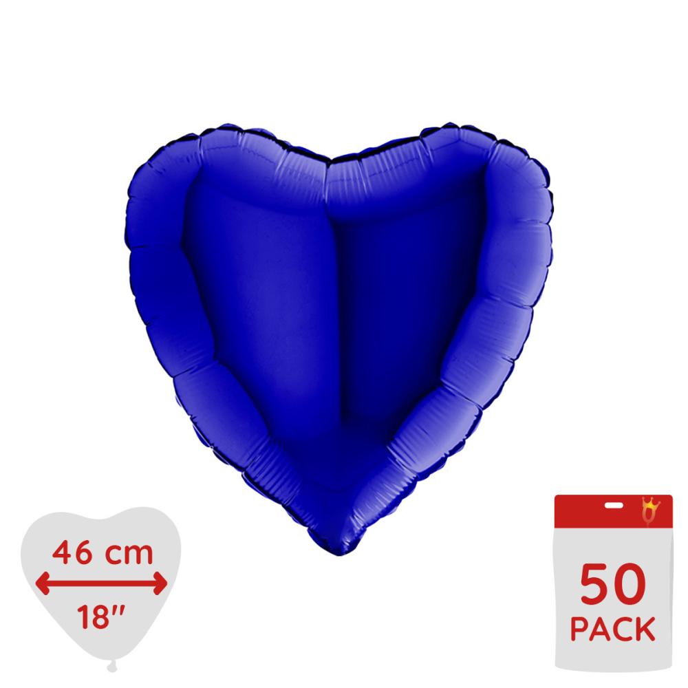 Folieballong - Hjärta Blue Capri 46 cm - Bulk 50-pack