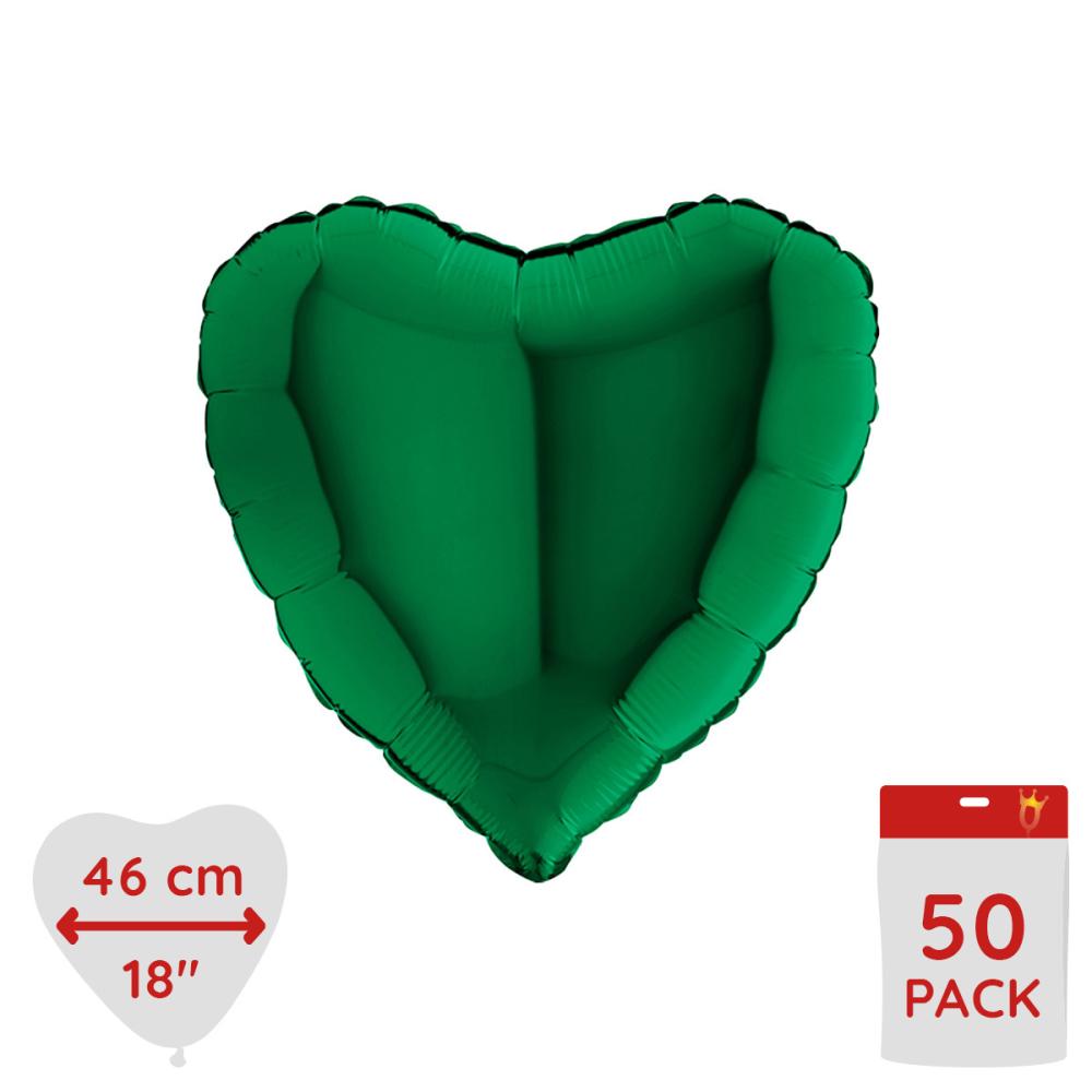 Folieballong - Hjärta Mörkgrönt 46 cm - Bulk 50-pack