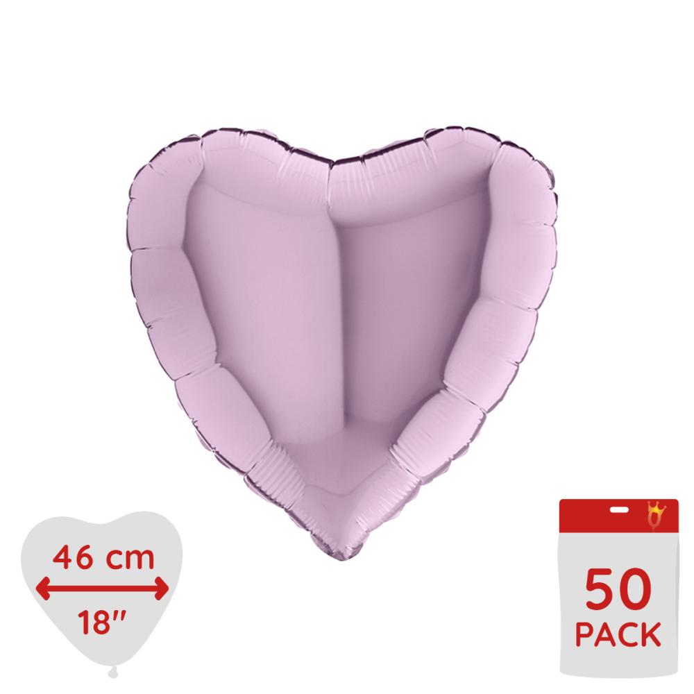 Folieballong - Hjärta Ljuslila 46 cm - Bulk 50-pack