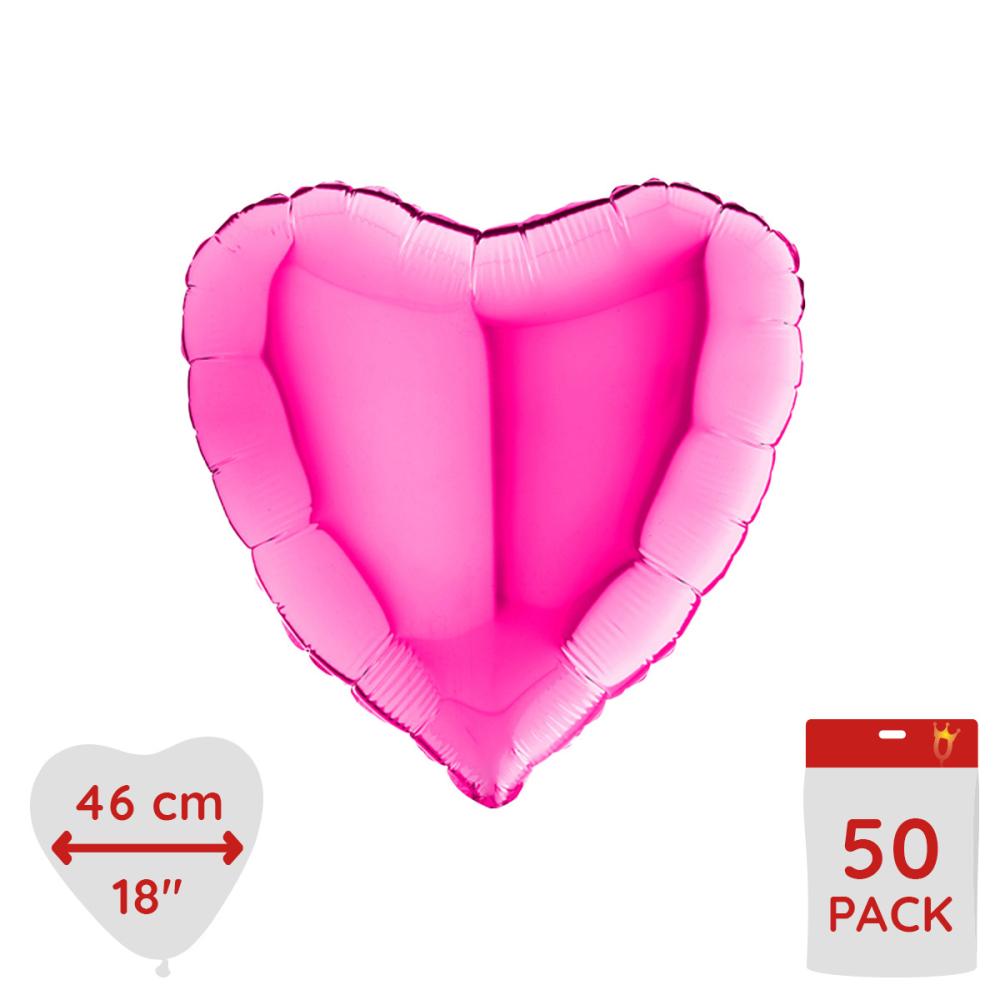 Folieballong - Hjärta Magenta 46 cm - Bulk 50-pack
