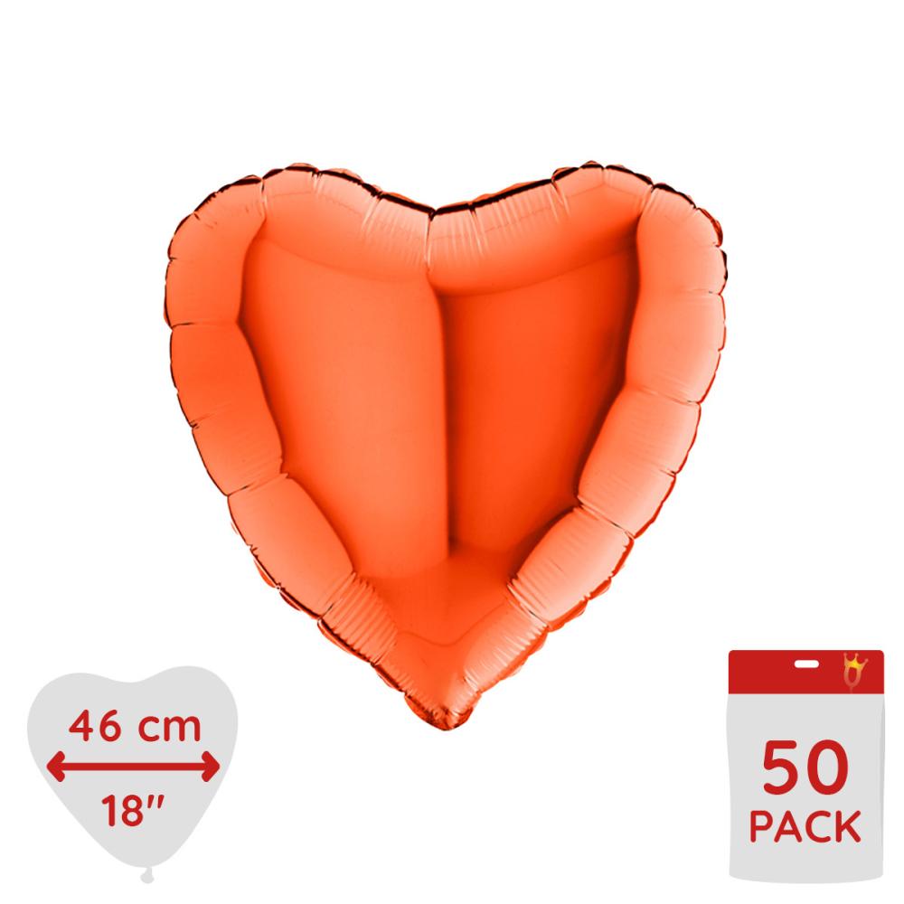 Folieballong - Hjärta Orange 46 cm - Bulk 50-pack