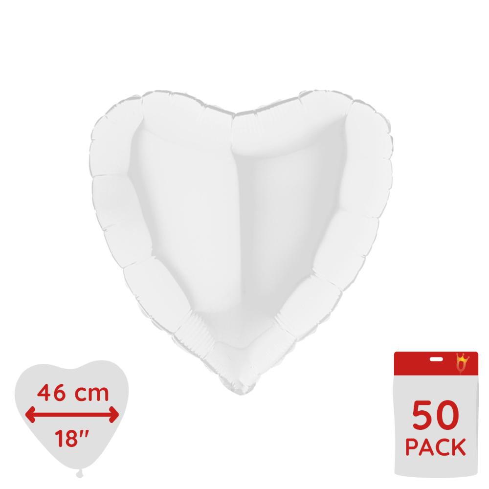 Folieballong - Hjärta Vitt 46 cm - Bulk 50-pack