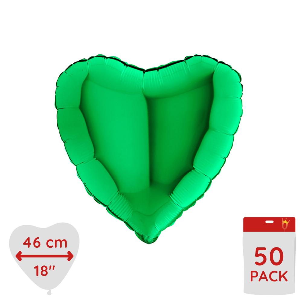 Folieballong - Hjärta Grönt 46 cm - Bulk 50-pack