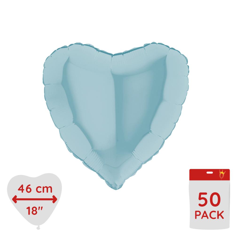Folieballong - Hjärta Pastellblått 46 cm - Bulk 50-pack