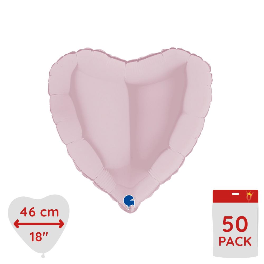 Folieballong - Hjärta Pastellrosa 46 cm - Bulk 50-pack