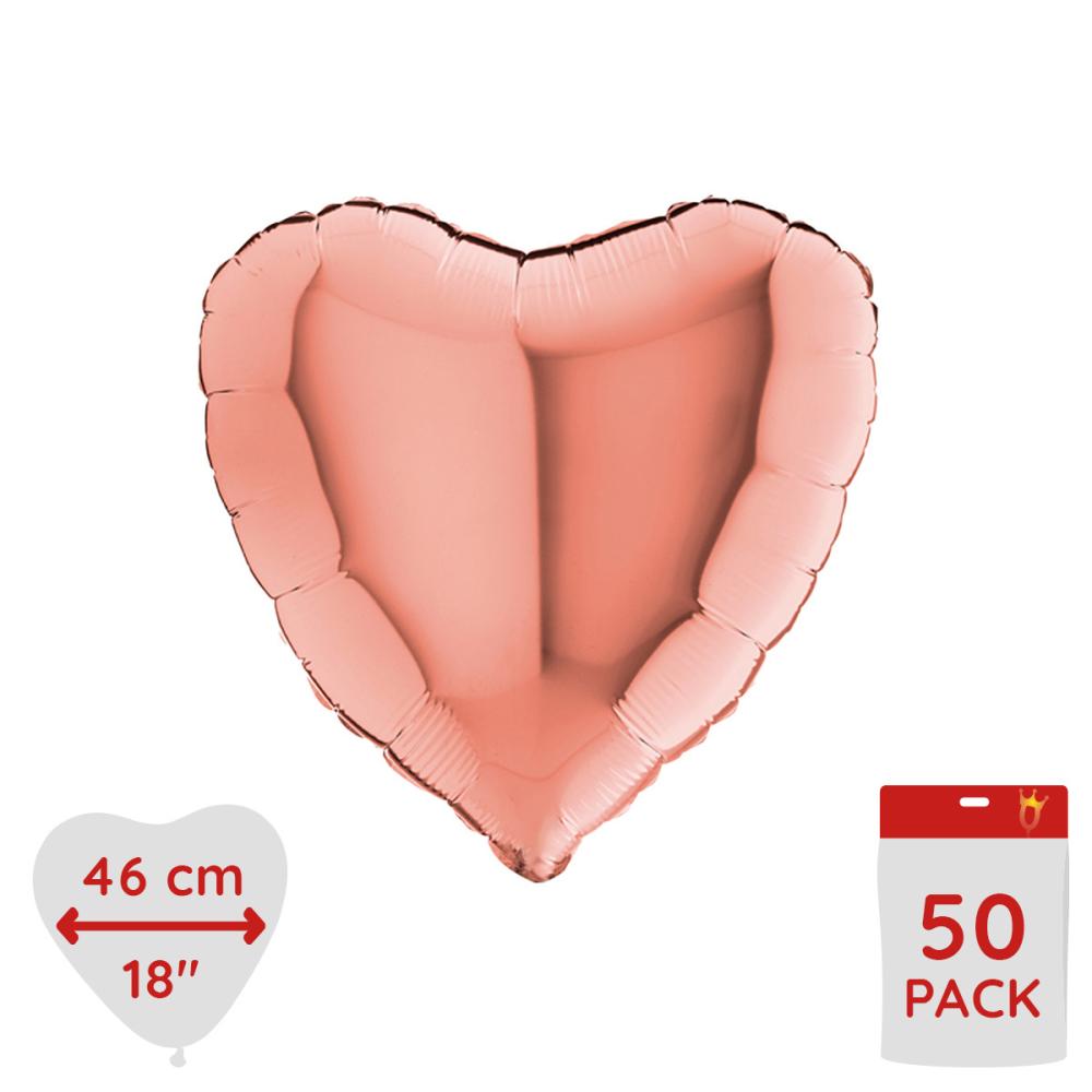 Folieballong - Hjärta Rose Gold 46 cm - Bulk 50-pack