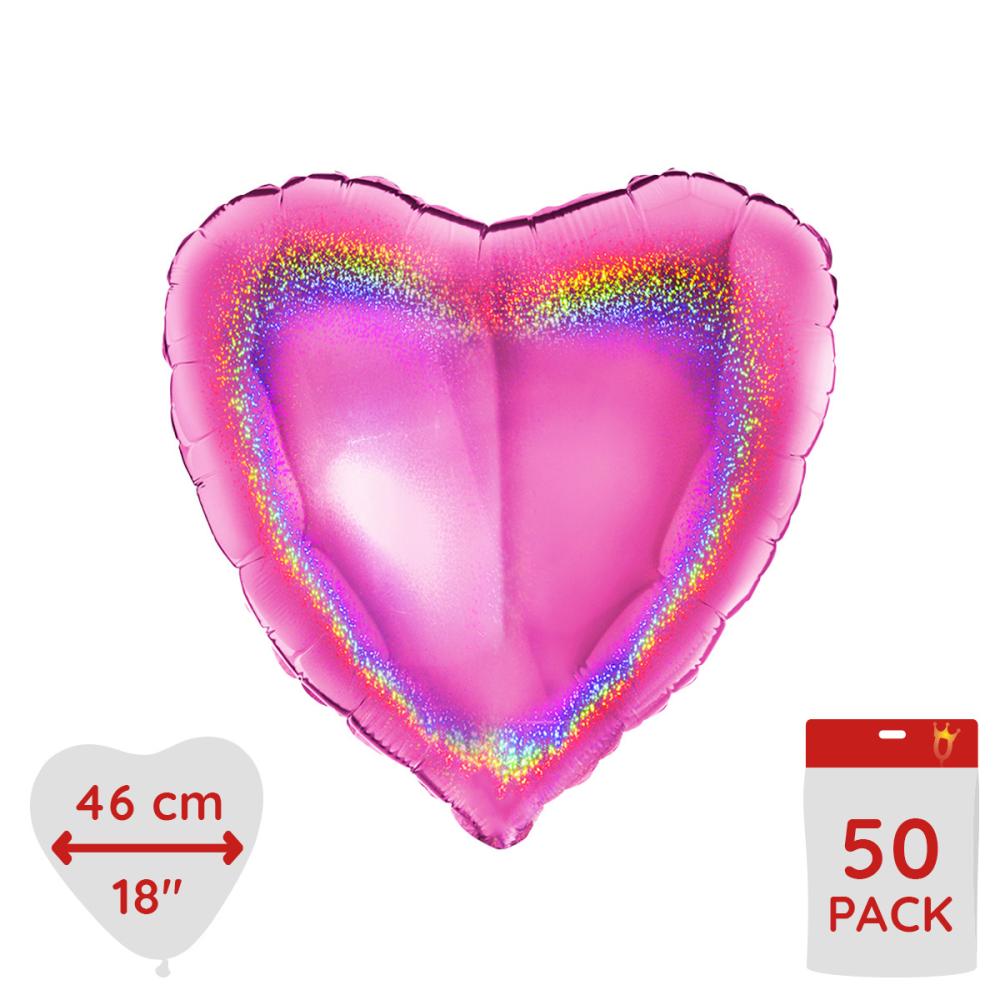 Folieballong - Hjärta Glitter Rosa 46 cm - Bulk 50-pack