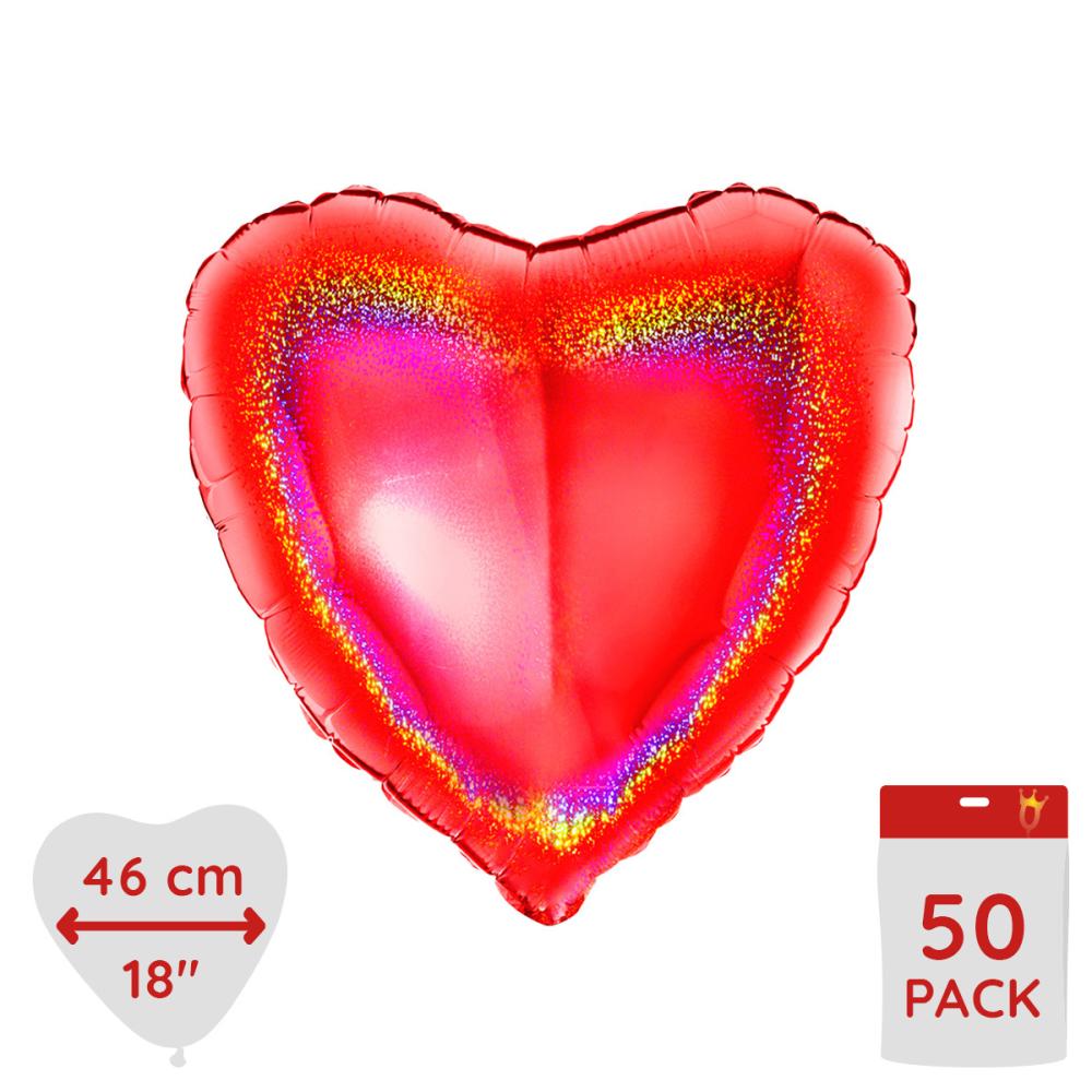 Folieballong - Hjärta Glitter Rött 46 cm - Bulk 50-pack