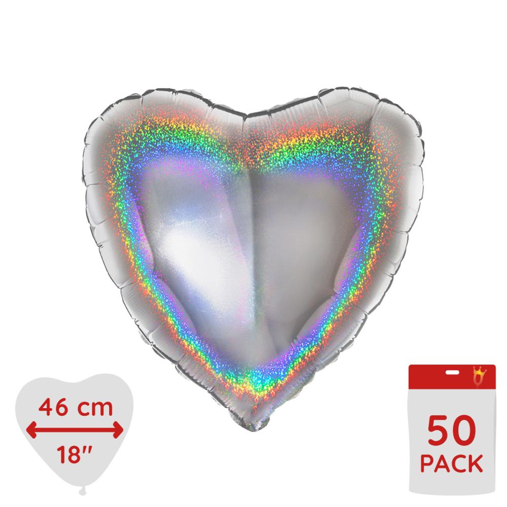 Folieballong - Hjärta Glitter Silver 46 cm - Bulk 50-pack