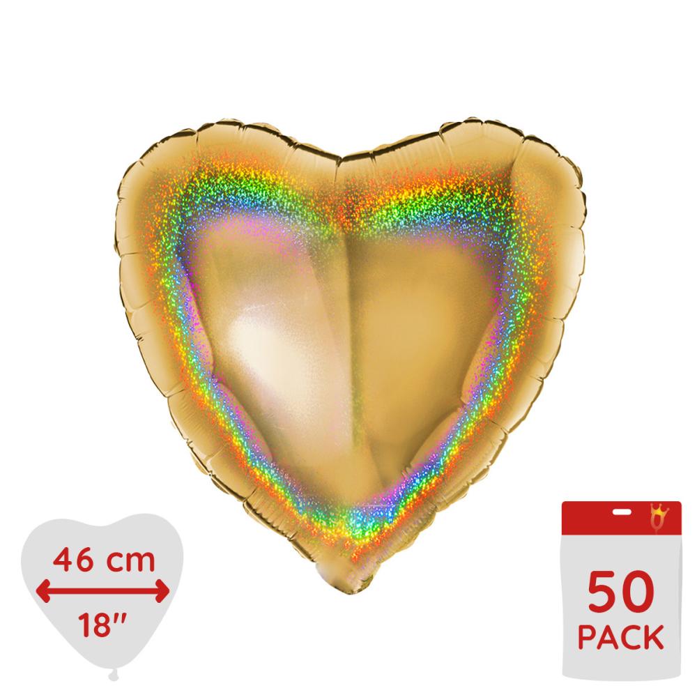 Folieballong - Hjärta Glitter Guld 46 cm - Bulk 50-pack