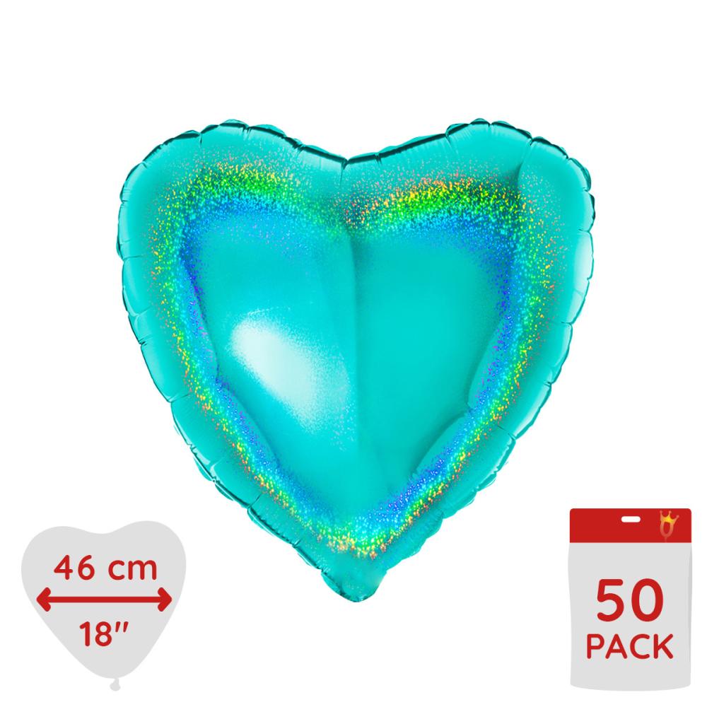 Folieballong - Hjärta Glitter Tiffany 46 cm - Bulk 50-pack