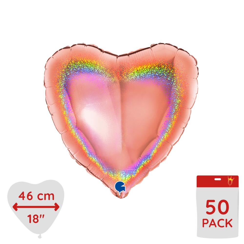 Folieballong - Hjärta Glitter Rose Gold 46 cm - Bulk 50-pack