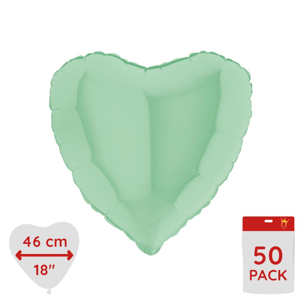 Folieballong - Hjärta Pastellgrön Matte 46 cm - Bulk 50-pack