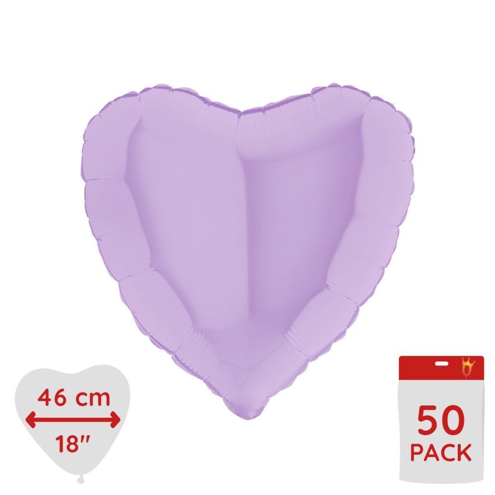 Folieballong - Hjärta Matte-lila 46 cm - Bulk 50-pack