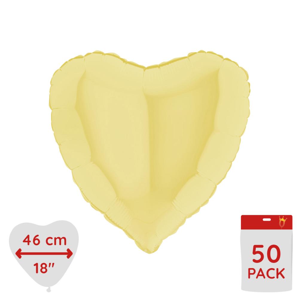 Folieballong - Hjärta Matte Gul 46 cm - Bulk 50-pack