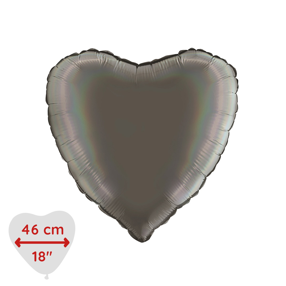 Folieballong - Hjärta 46 cm Rainbow Holographic Platinum Grey
