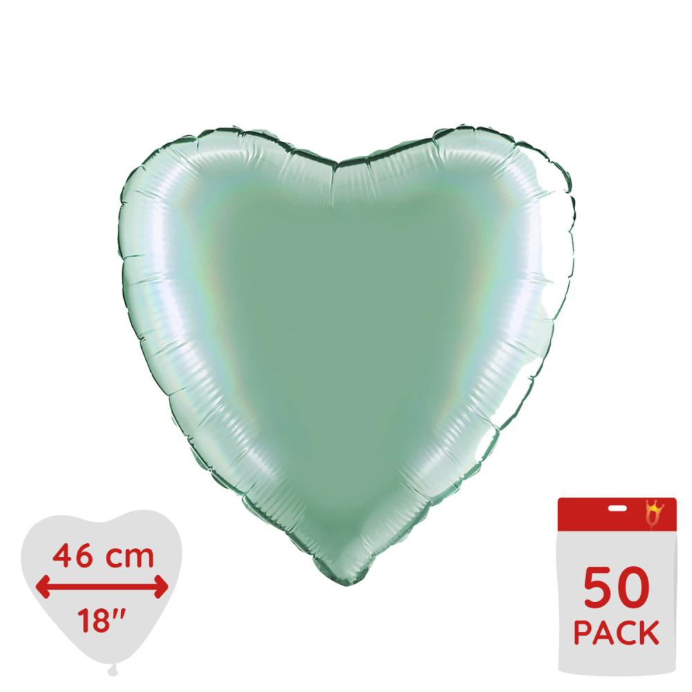 Folieballong - Hjärta Rainbow Hologr. Platinum Tiffany 46 cm Bulk 50-pack