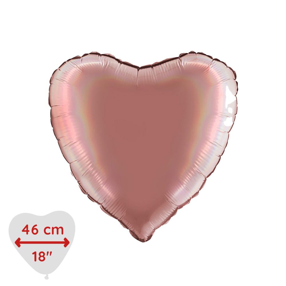 Folieballong - Hjärta 46 cm Rainbow Holographic Platinum Rosè